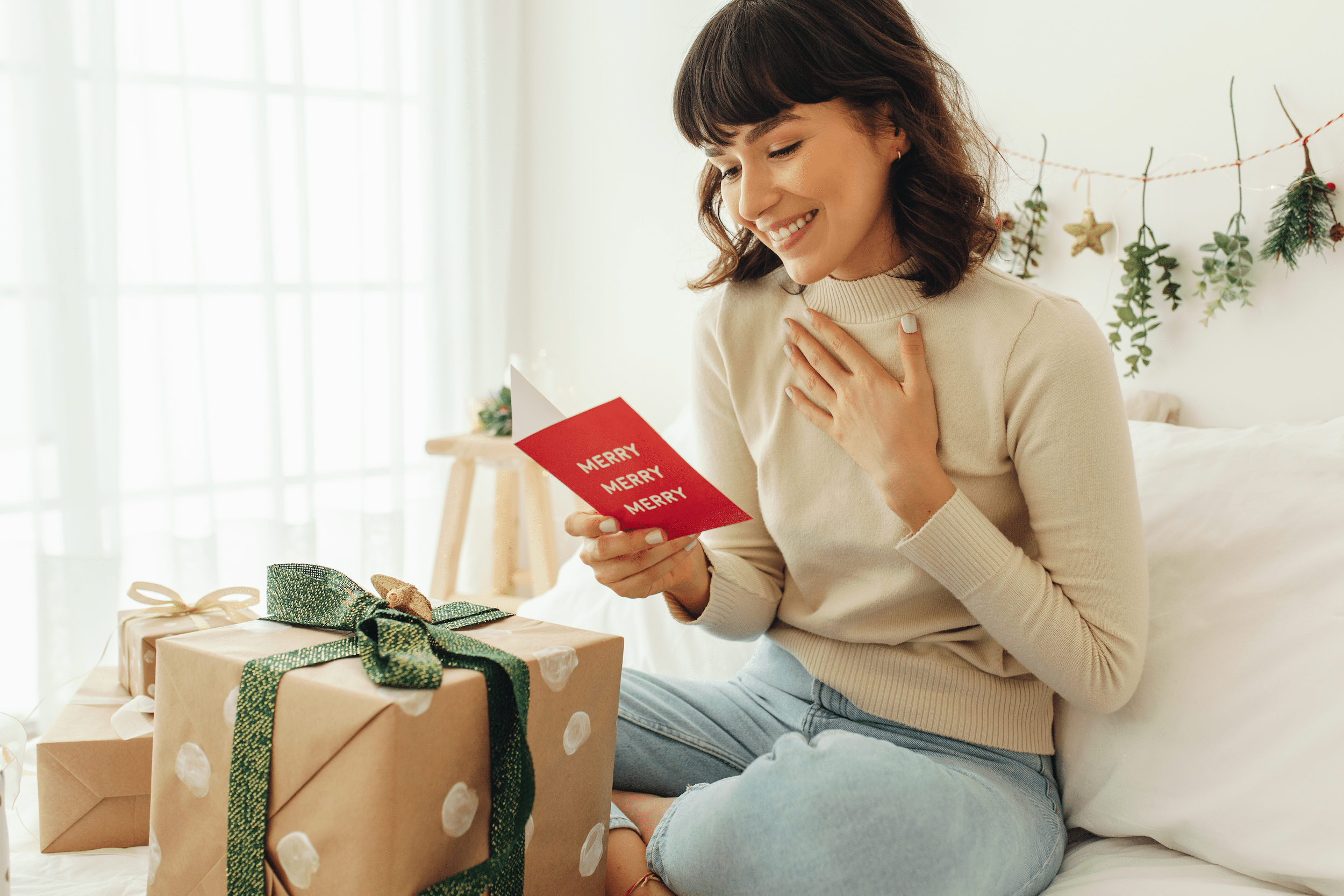 opening christmas card
